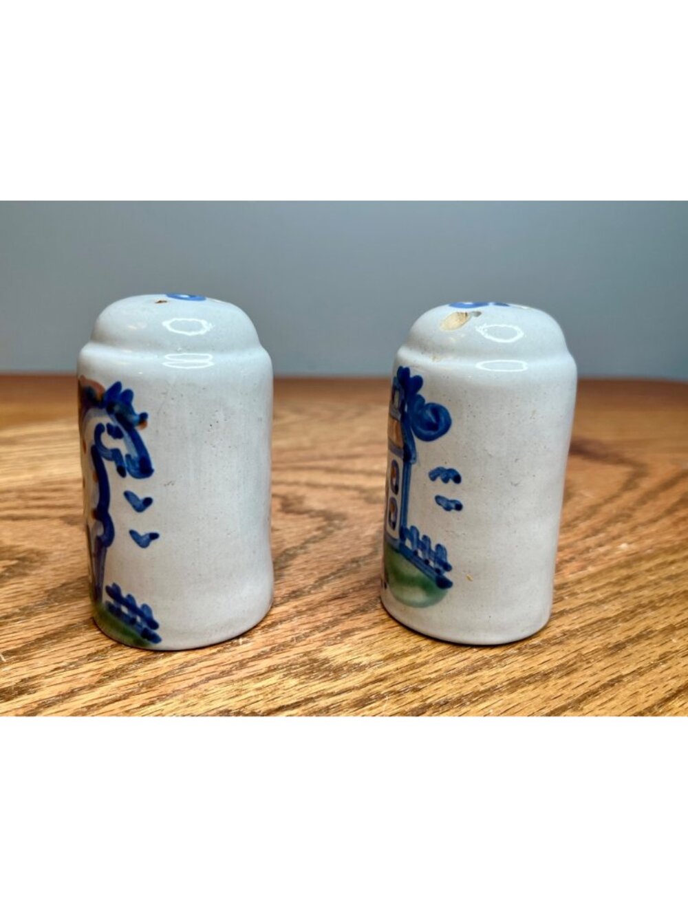 MA Hadley Country Scene Blue Salt and Pepper Shaker Set (3" tall) ; House and H - Picture 4 of 10